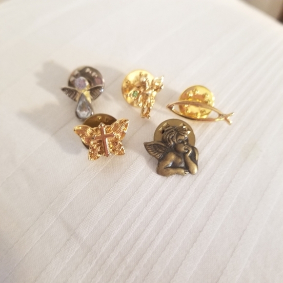 Angel Fish Cross Religious Lapel Pin Lot - Picture 1 of 5